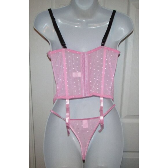 Dreamgirl Pink Mesh 3 Pc Corset Set - NEW - Picture 2 of 11
